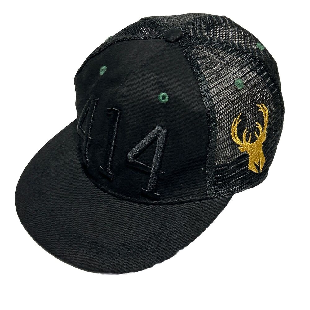 Milwaukee Bucks 414 Men's Black Hat Snapback Adjustable Ball Cap Baseball